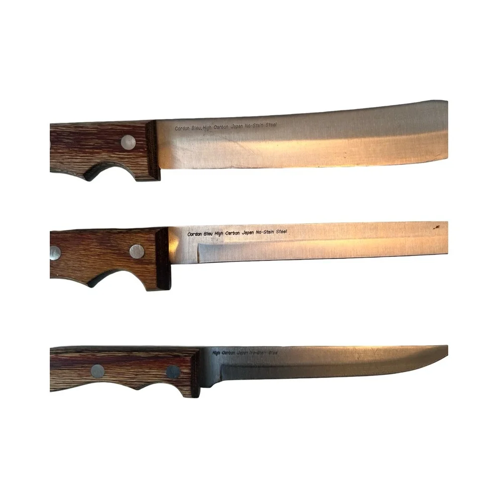 Cordon Bleu 3pc Knife Set High Carbon No-Stain Steel Japan‎ Wood Handle Vintage